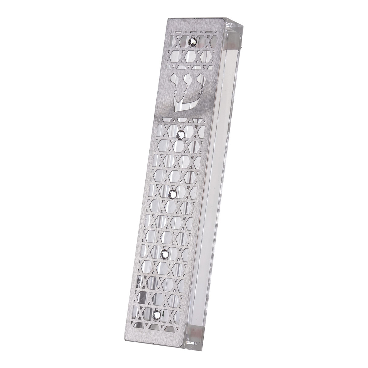 Dorit Judaica Acrylic Mezuzah Case With Laser-Cut Stainless Steel Stars of David Design and Swarovski Stones main product photo