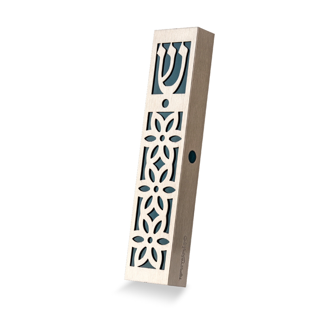 Dorit Judaica Laser-Cut Stainless Steel Arabesque Floral Mezuzah (Choice of Colors) main product photo