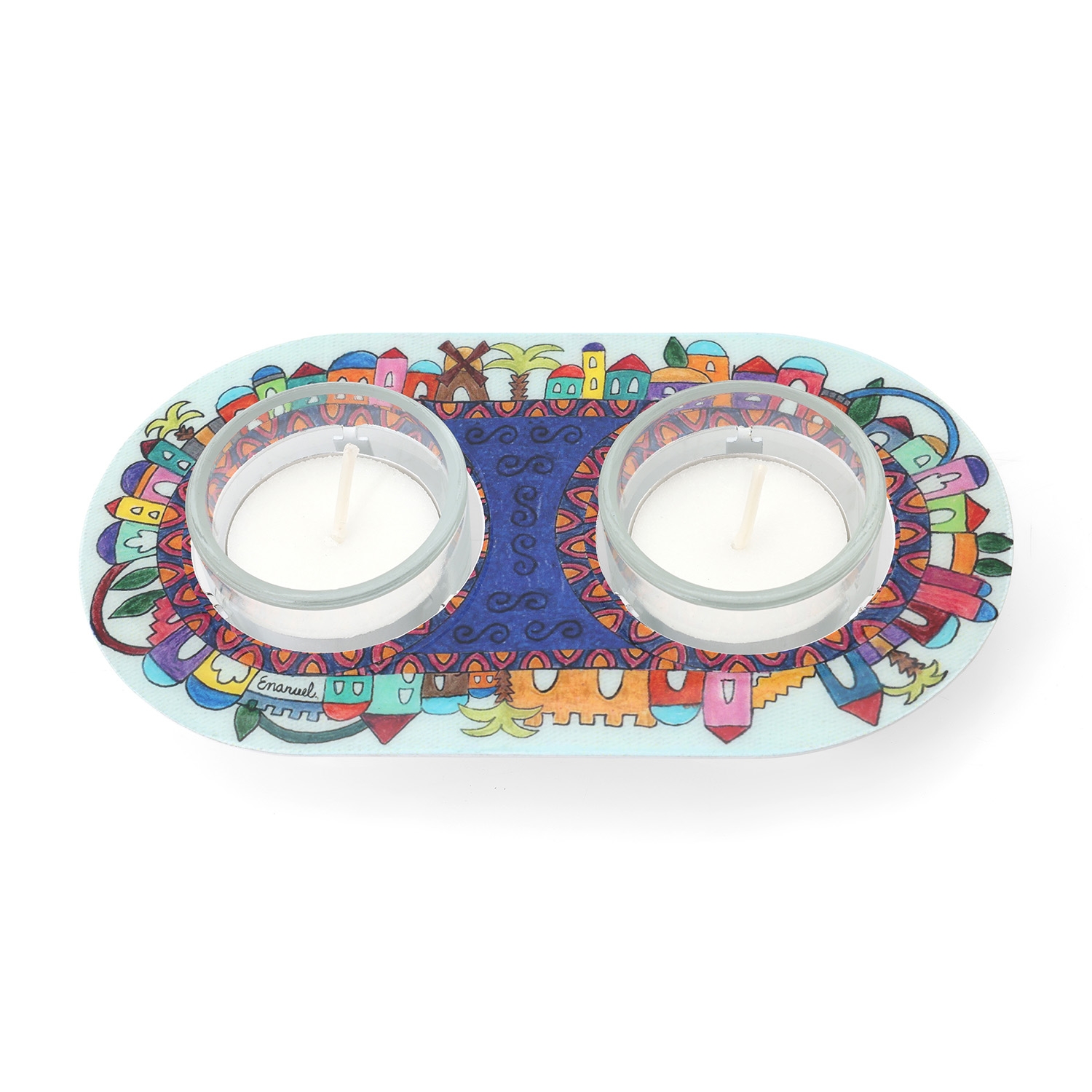 Yair Emanuel Painted Shabbat Tealight Candle Holder Set - Choice of Designs main product photo