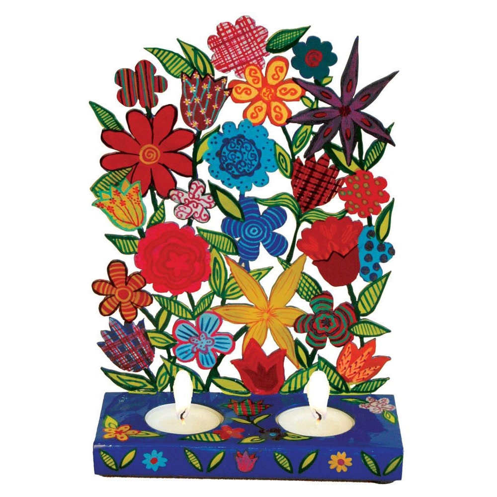 Yair Emanuel Painted Metal Candle Holder - Floral Bouquet main product photo