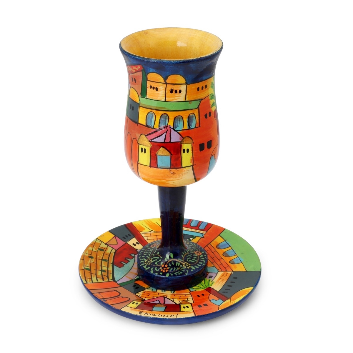 NADAL 陶器 Yair Emanuel Large Stemmed Kiddush Cup and Saucer