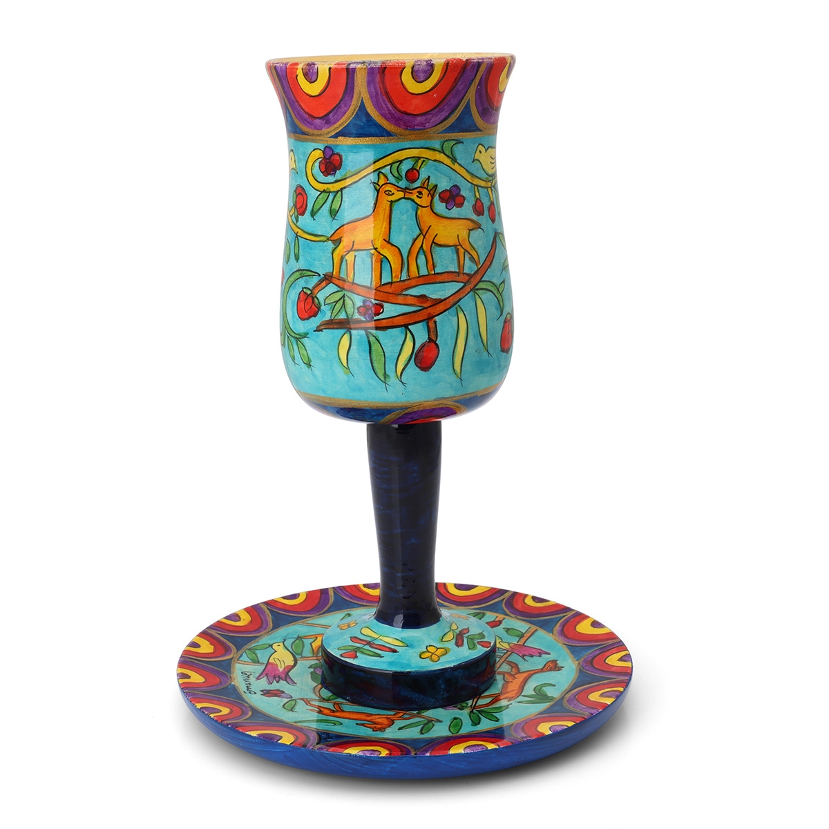 Yair Emanuel Large Stemmed Kiddush Cup and Saucer - Oriental main product photo