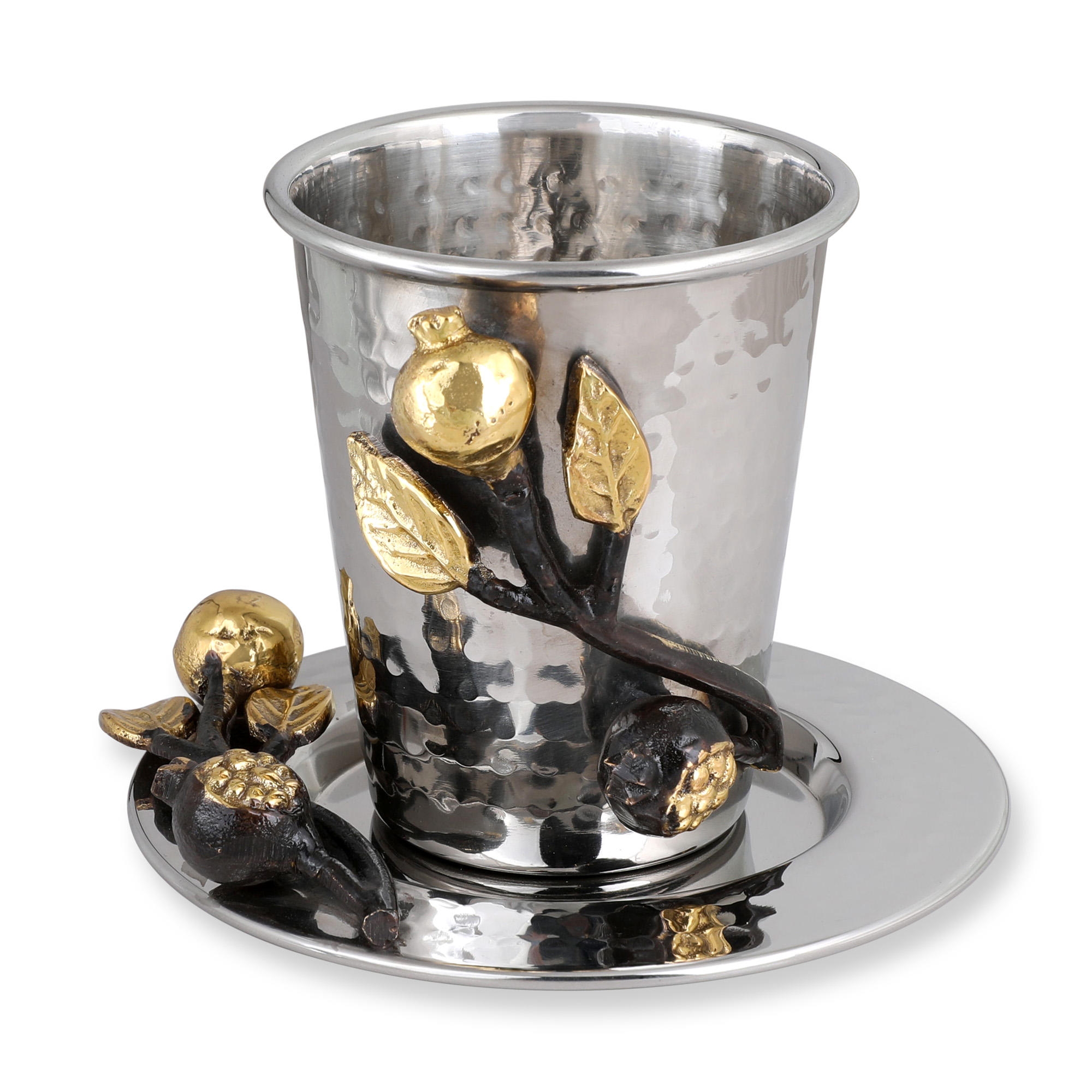 Yair Emanuel Stainless Steel Flat Pomegranate Kiddush Cup and Plate main product photo