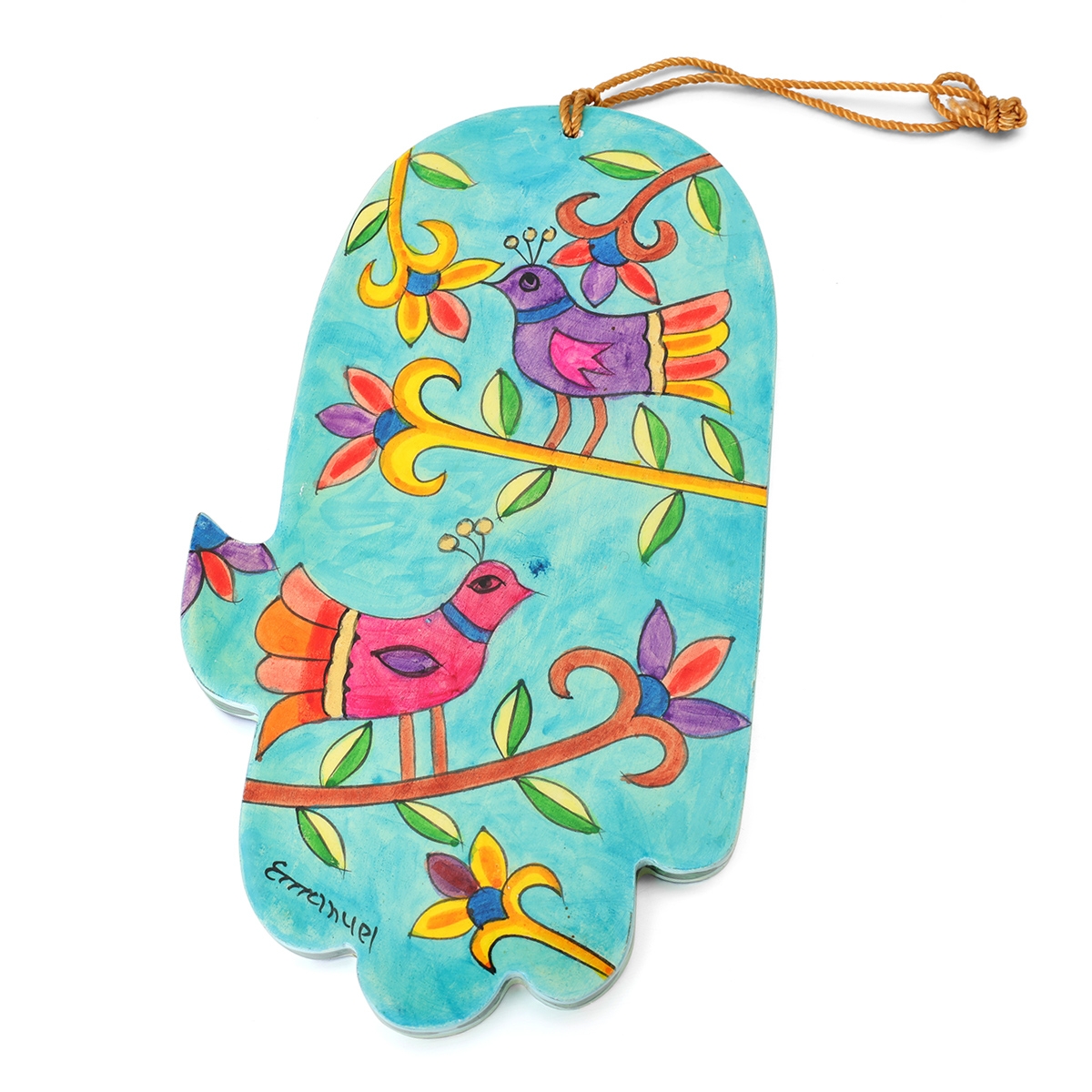 Yair Emanuel Wood Painted Hamsa - Birds main product photo