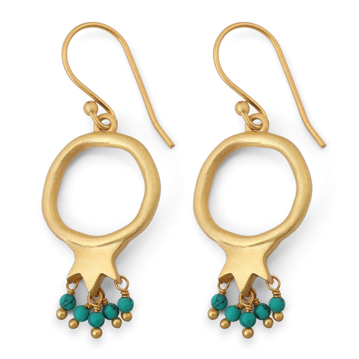 Dangling Gold-Plated Pomegranate Outline Earrings with Turquoise Beads by Yair Emanuel main product photo