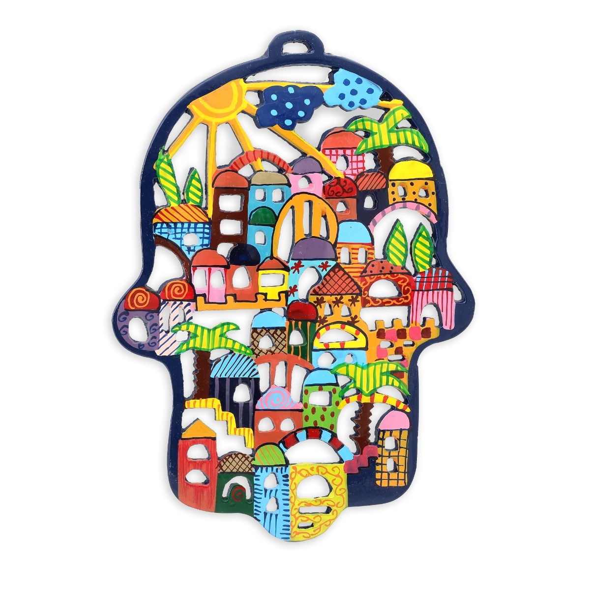 Yair Emanuel Hand Painted Laser Cut Hamsa - Jerusalem (Large) main product photo