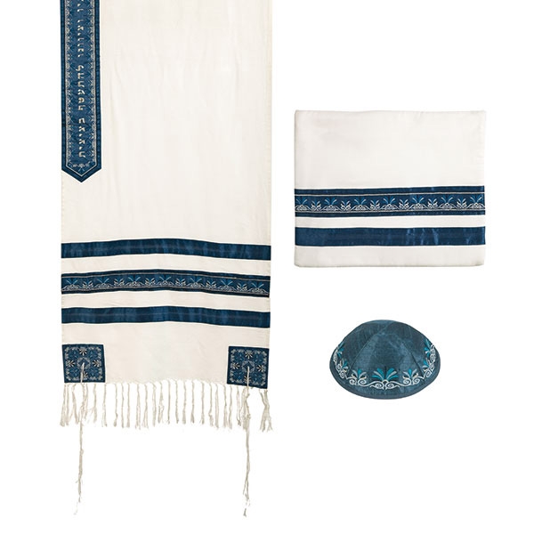 Yair Emanuel Embroidered Tallit - Stripes (Blue) main product photo