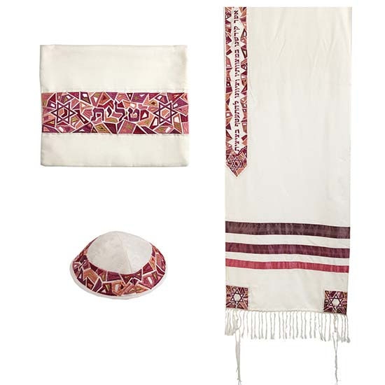 Star of David: Yair Emanuel Embroidered Cotton Tallit (Maroon) main product photo