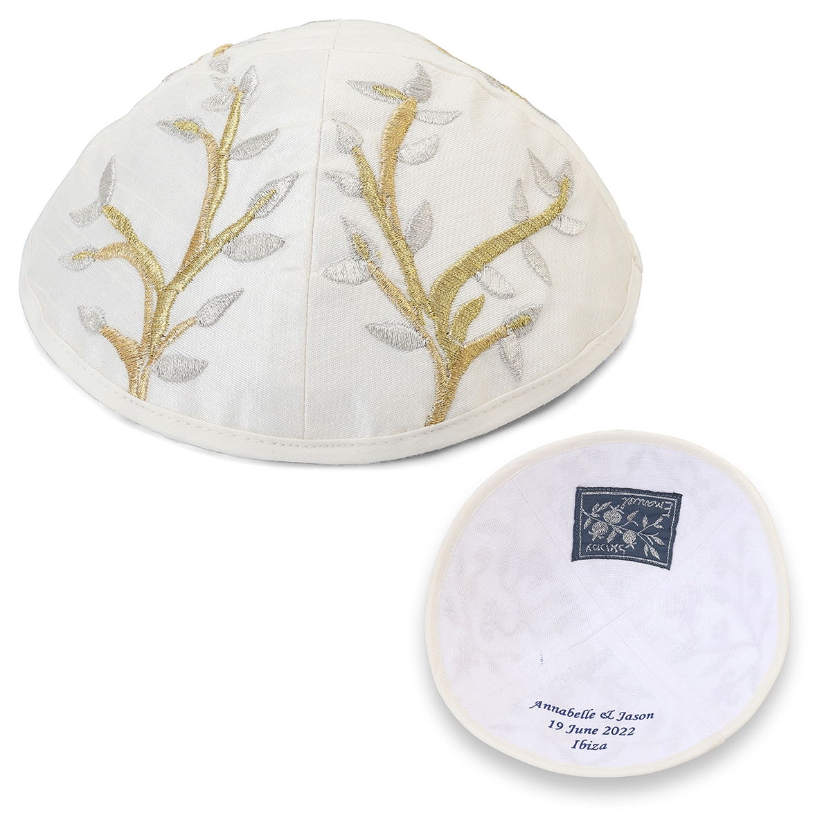 Personalized Embroidered Silk Kippah - Tree of Life main product photo