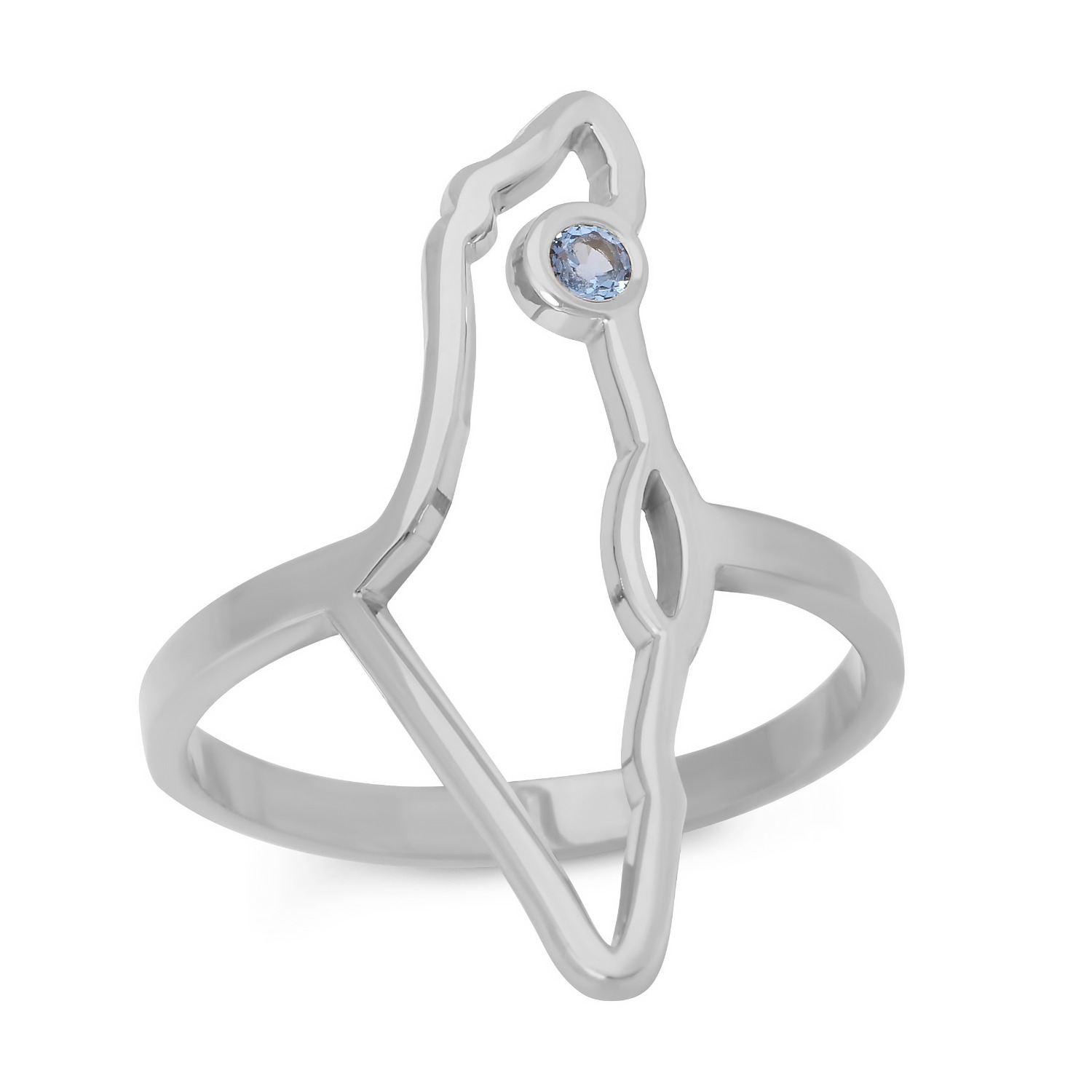 Elegant Silver Outline of the Land of Israel Ring with Birthstone main product photo