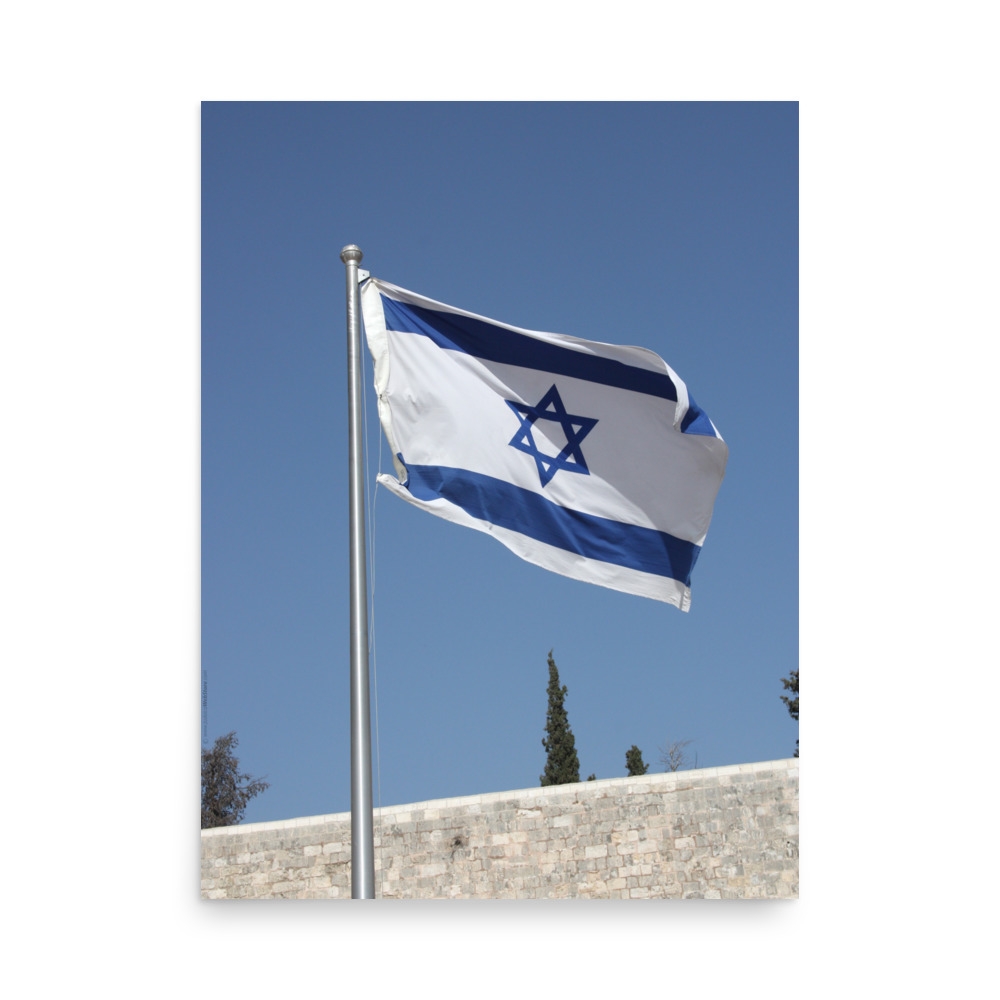 Israel Flag Over the Western Wall Poster main product photo