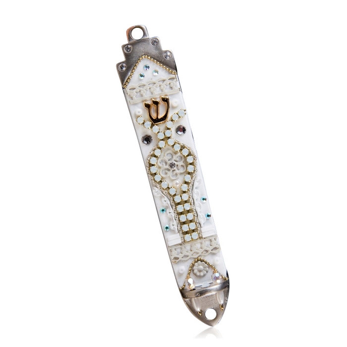 Ester Shahaf White and Silver Mezuzah Case with Shin main product photo