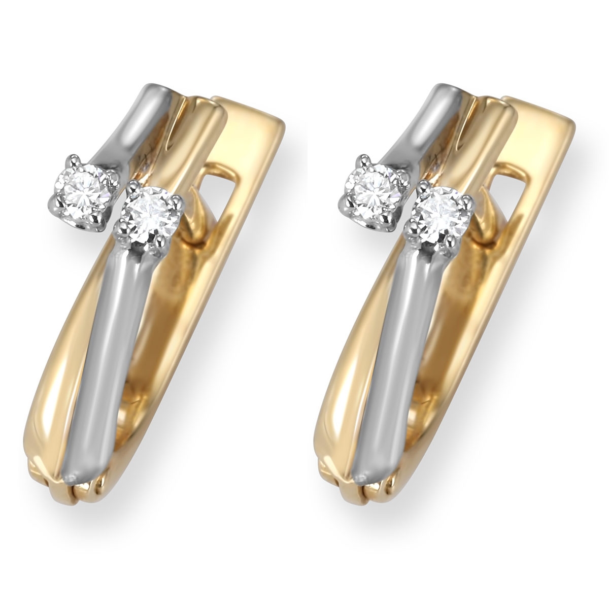 Exquisite Two-Toned 14K Gold Earrings With Diamonds main product photo