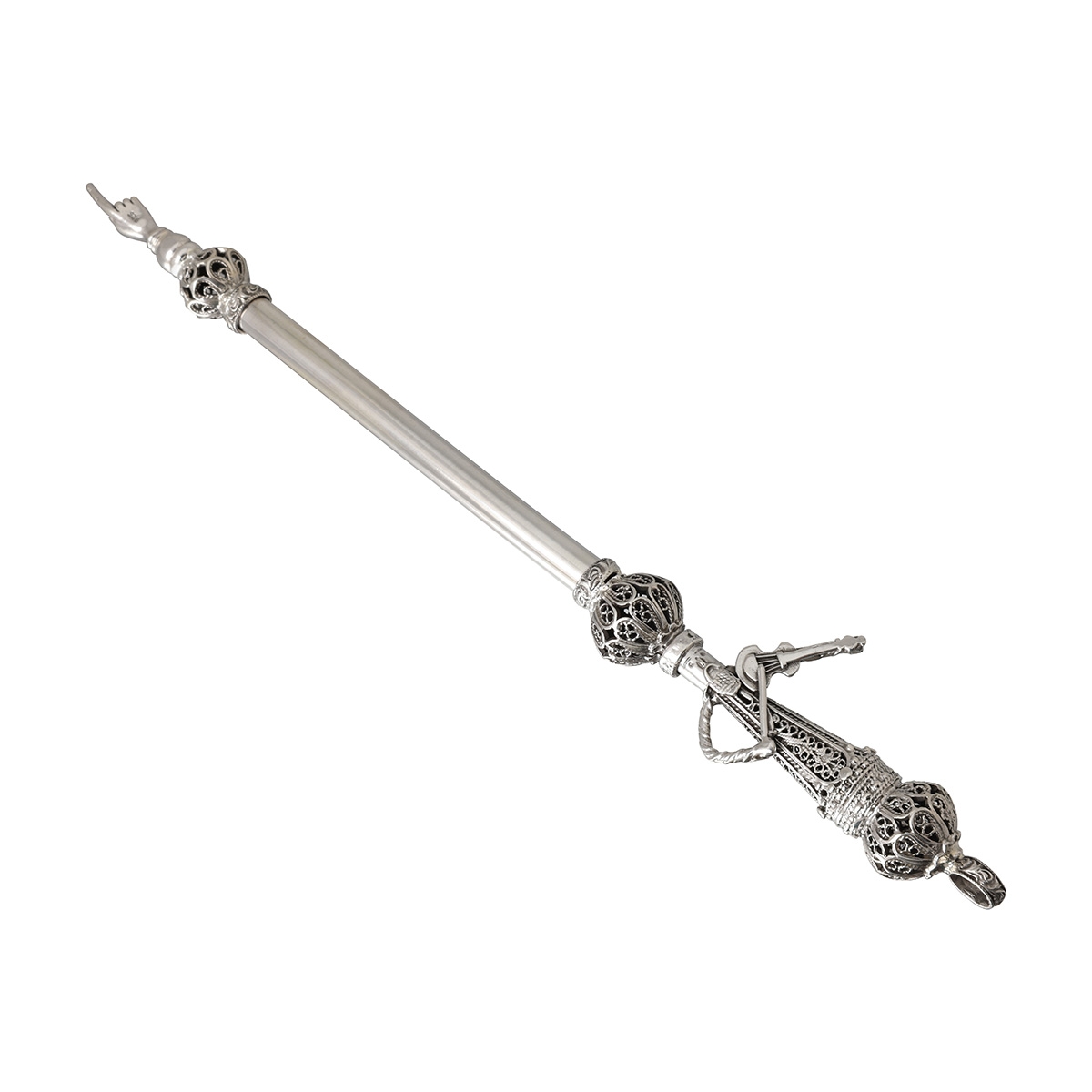 Sterling Silver 'Fiddler' Torah Pointer With Filigree Design, Traditional Handcrafted Yemenite Art main product photo