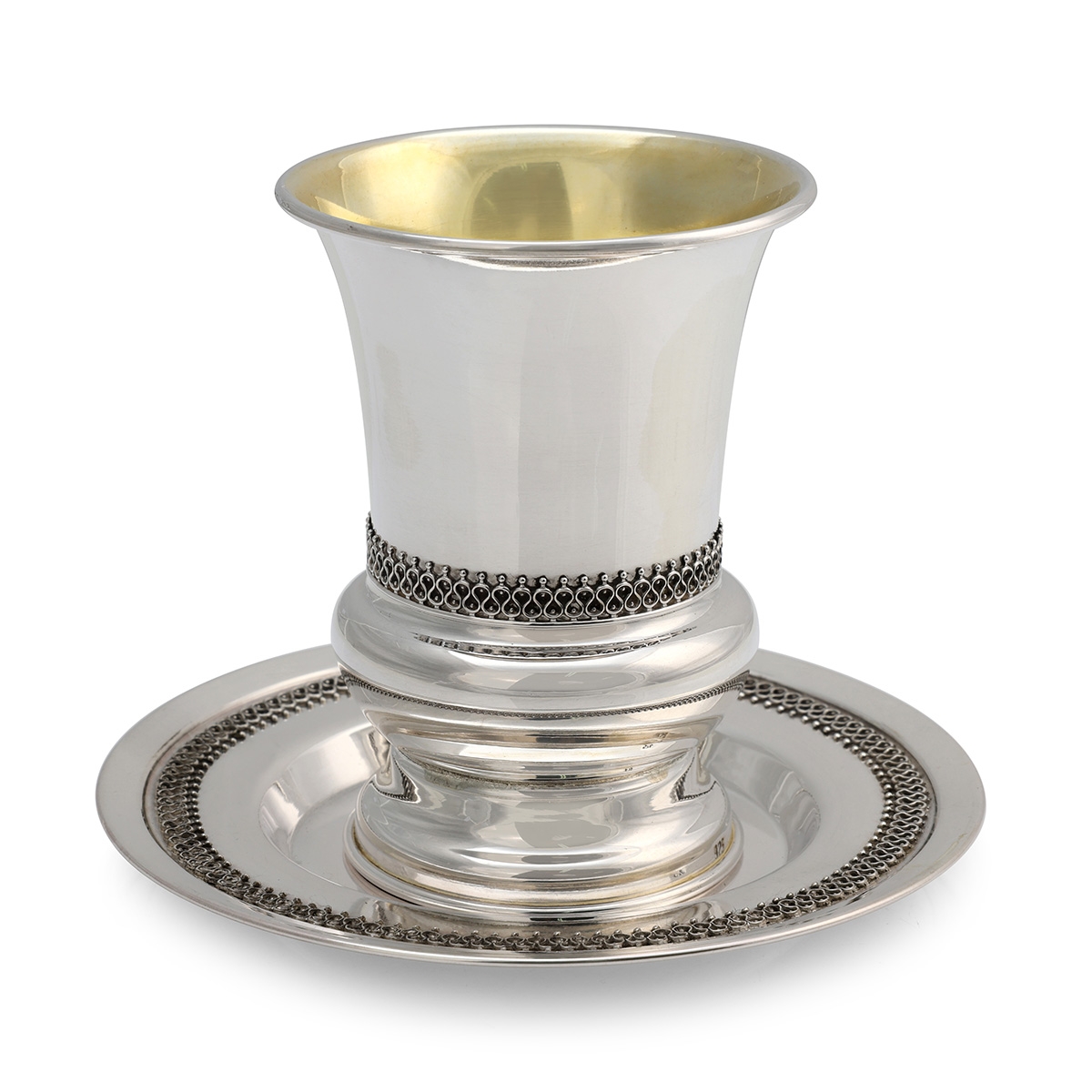 Handcrafted Sterling Silver Filigree Kiddush Cup With Round Base By Traditional Yemenite Art main product photo
