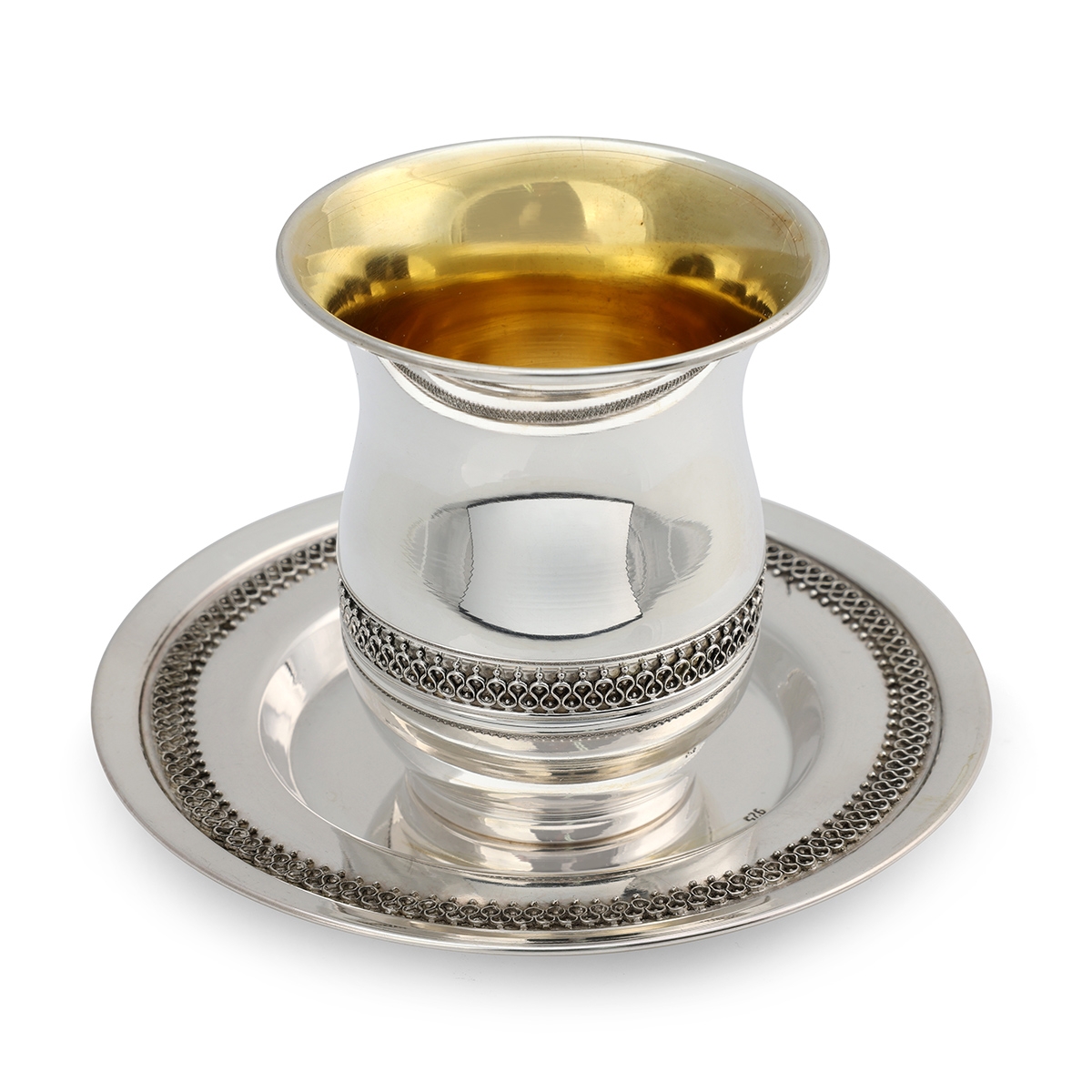 Handcrafted Sterling Silver Filigree Kiddush Cup With Lip By Traditional Yemenite Art main product photo