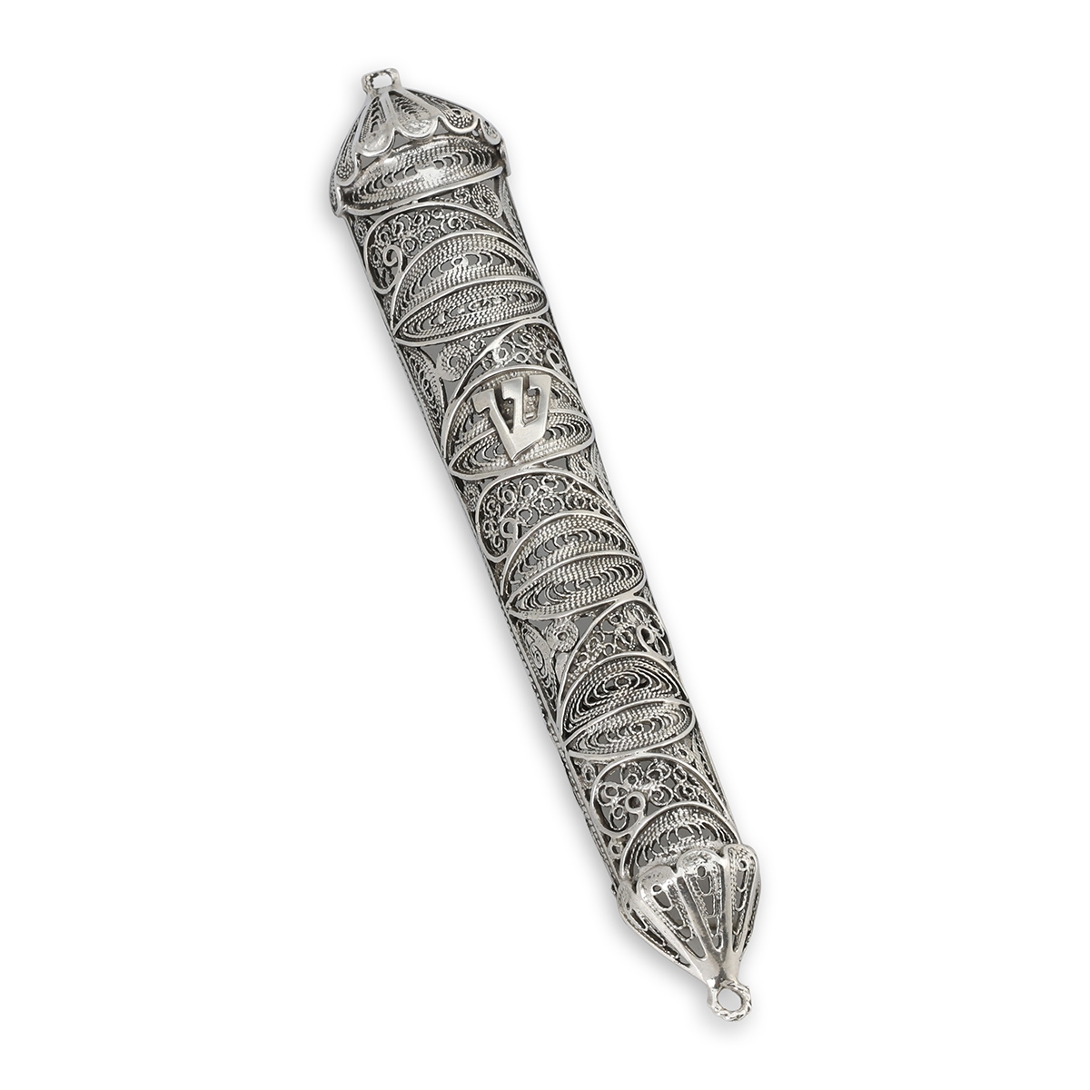 Handcrafted Sterling Silver Mezuzah Case With Filigree Design By Traditional Yemenite Art main product photo