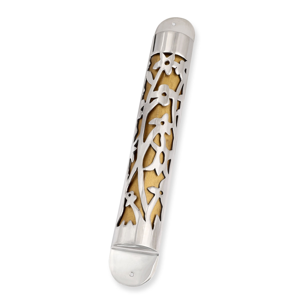 Bier Judaica Handcrafted Sterling Silver Mezuzah Case With Floral Cut-Out Design (Choice of Colors) main product photo