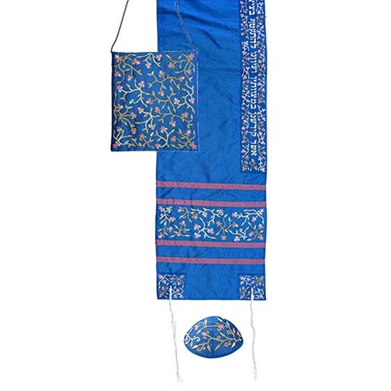 Flowers: Yair Emanuel Embroidered Tallit (Blue) main product photo