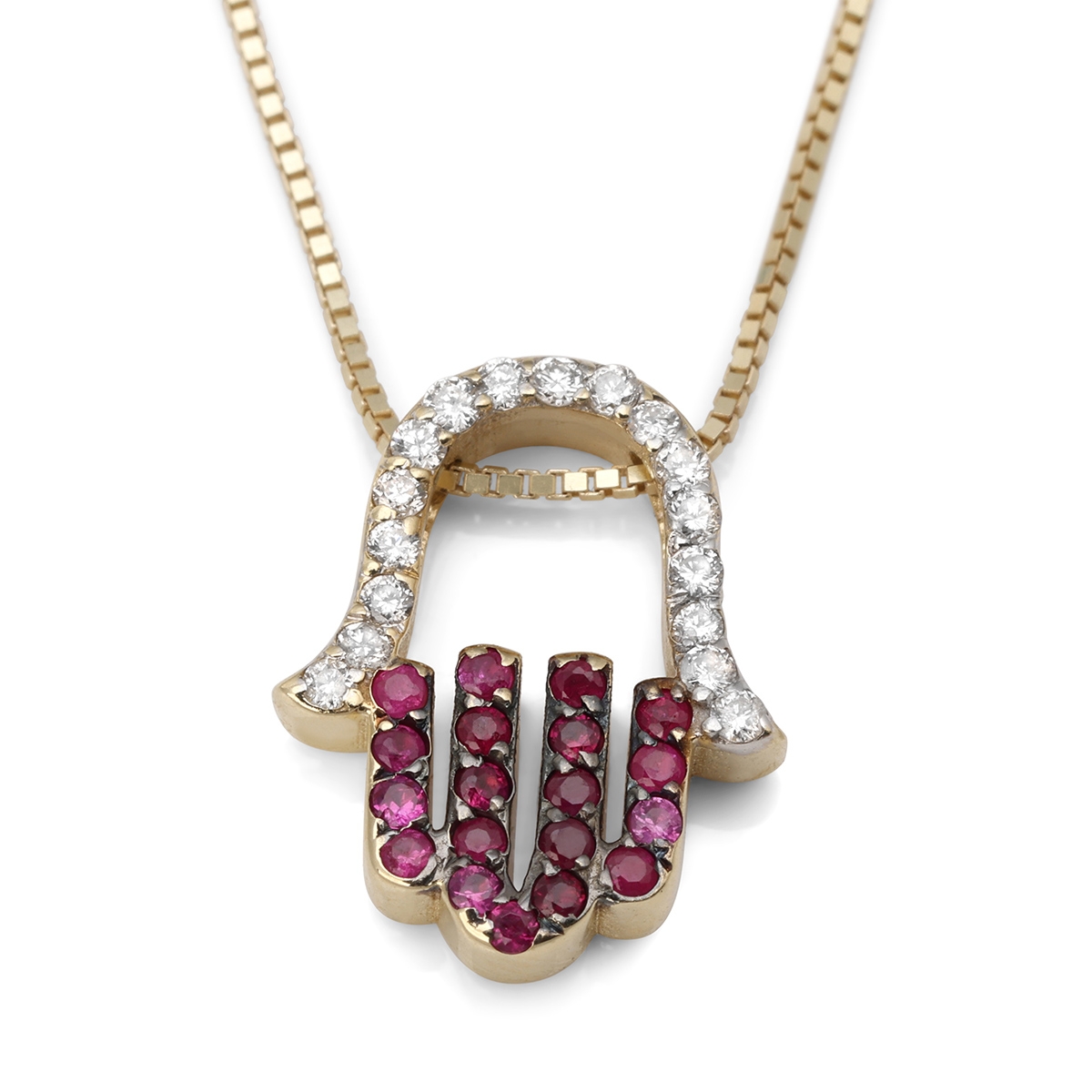Ruby & White Diamond-Accented 14K Yellow Gold Hamsa Necklace main product photo