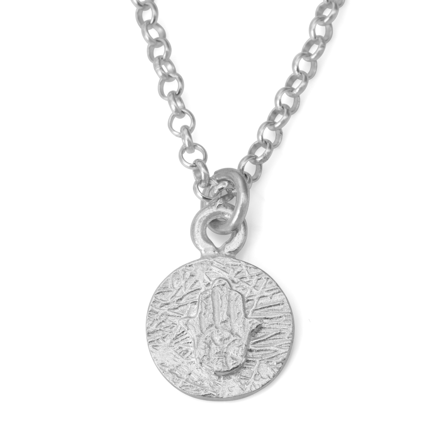 Hamsa: Solid Sculpted Sterling Silver Pendant Necklace main product photo