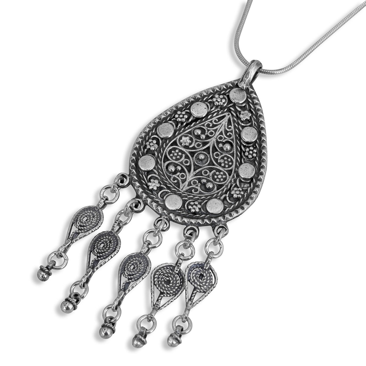 Teardrop Filigree Chandelier Sterling Silver Floral Necklace  main product photo