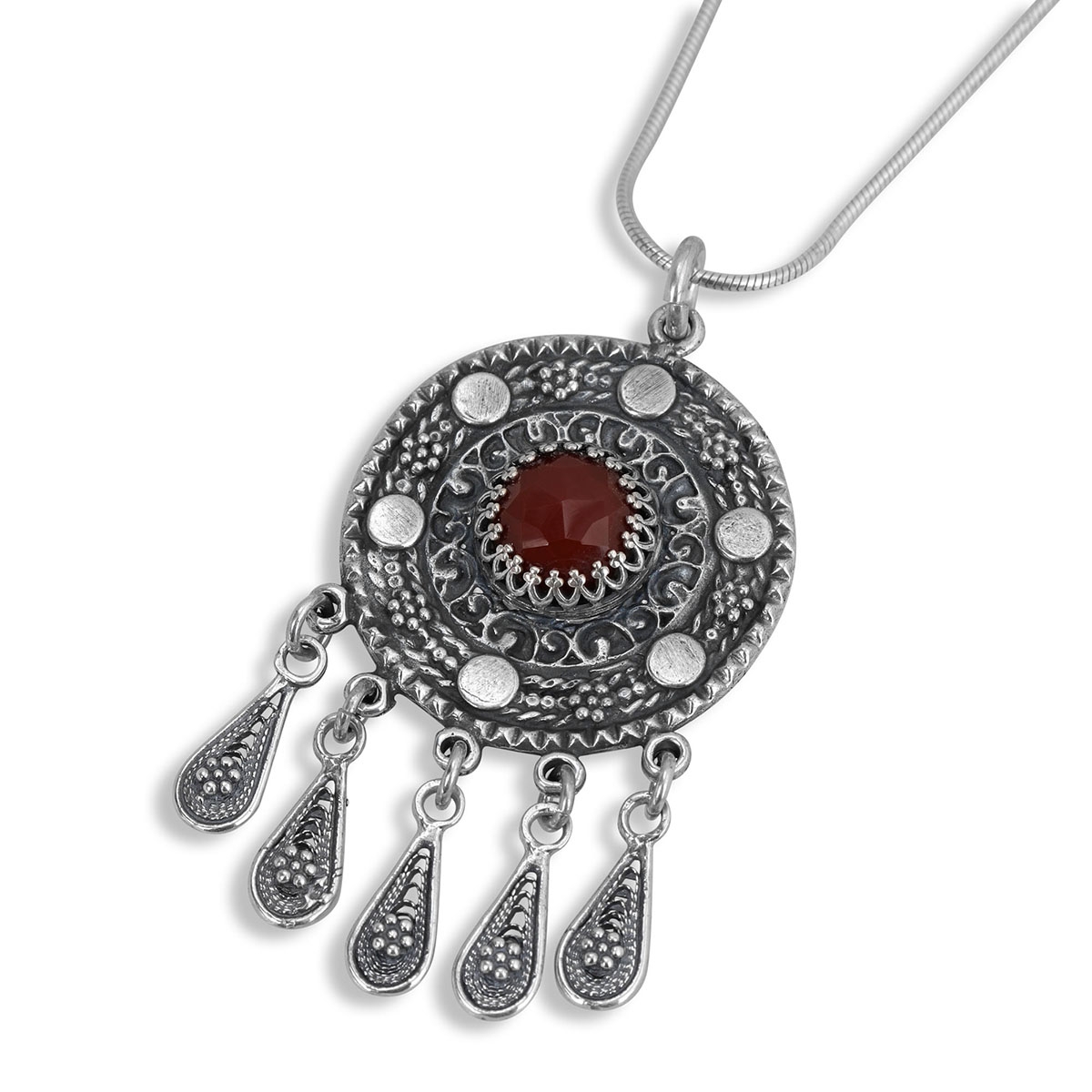 Sterling Silver and Garnet Round Filigree Chandelier Necklace  main product photo