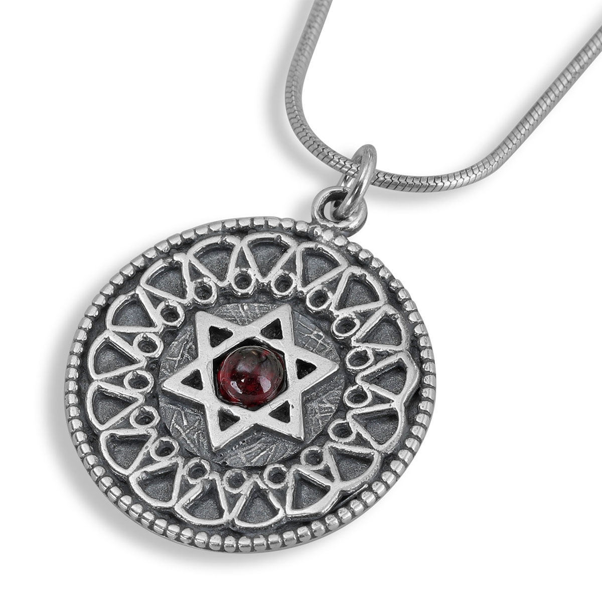 Star of David Red Garnet and Sterling Silver Filigree Necklace  main product photo
