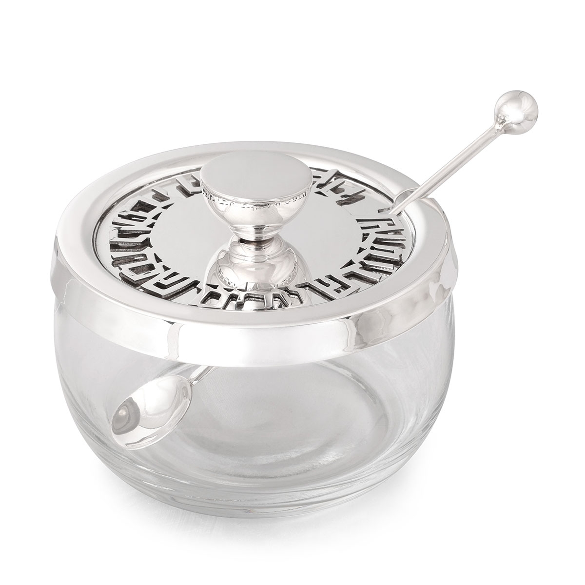 Bier Judaica 925 Sterling Silver and Glass Rosh Hashanah Honey Dish Set main product photo