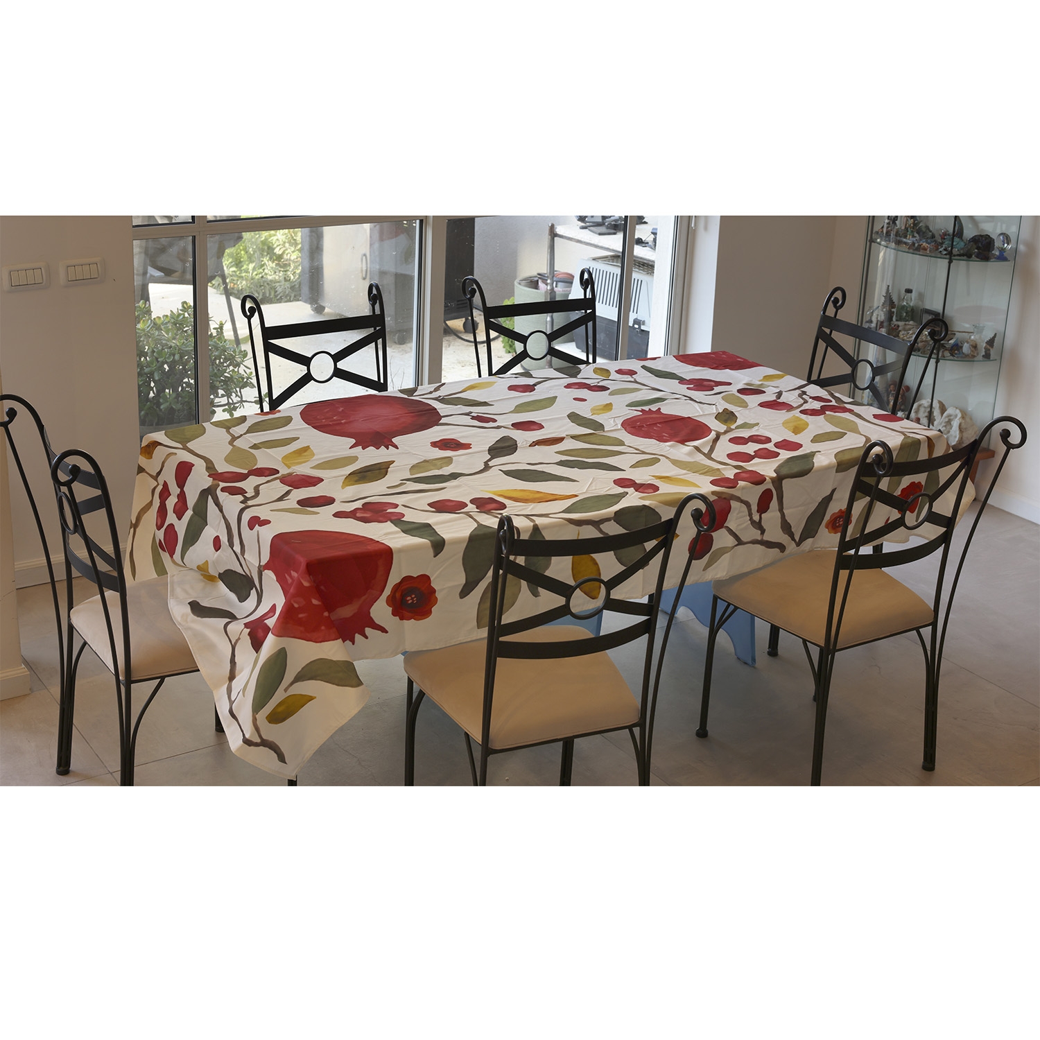 Large Print Pomegranate and Floral Designer Tablecloth main product photo