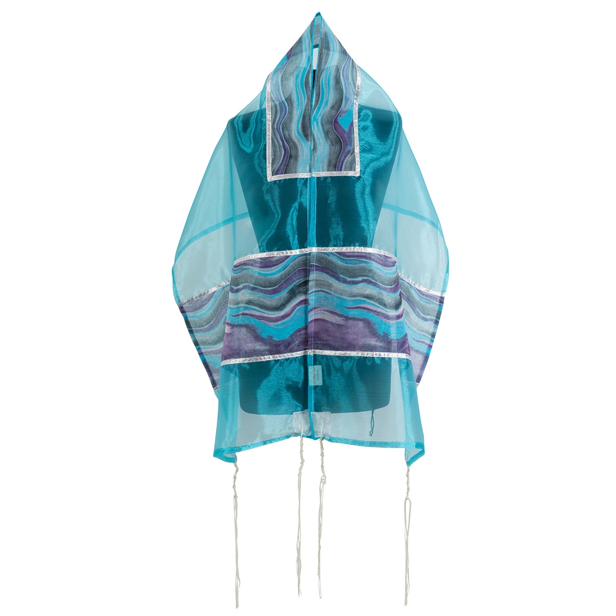 Ronit Gur Sheer Teal Waves Tallit Set  main product photo