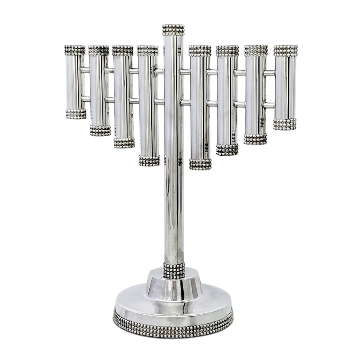 Bier Judaica 925 Sterling Silver Studded Tubes Modern Hanukkah Menorah main product photo
