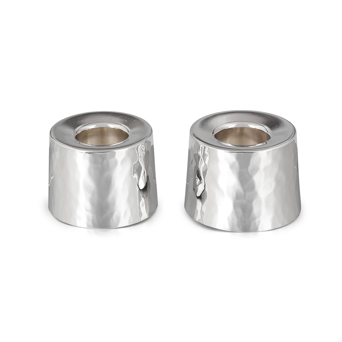 Bier Judaica Handcrafted Sterling Silver Dual Shabbat Candleholders With Hammered Finish main product photo