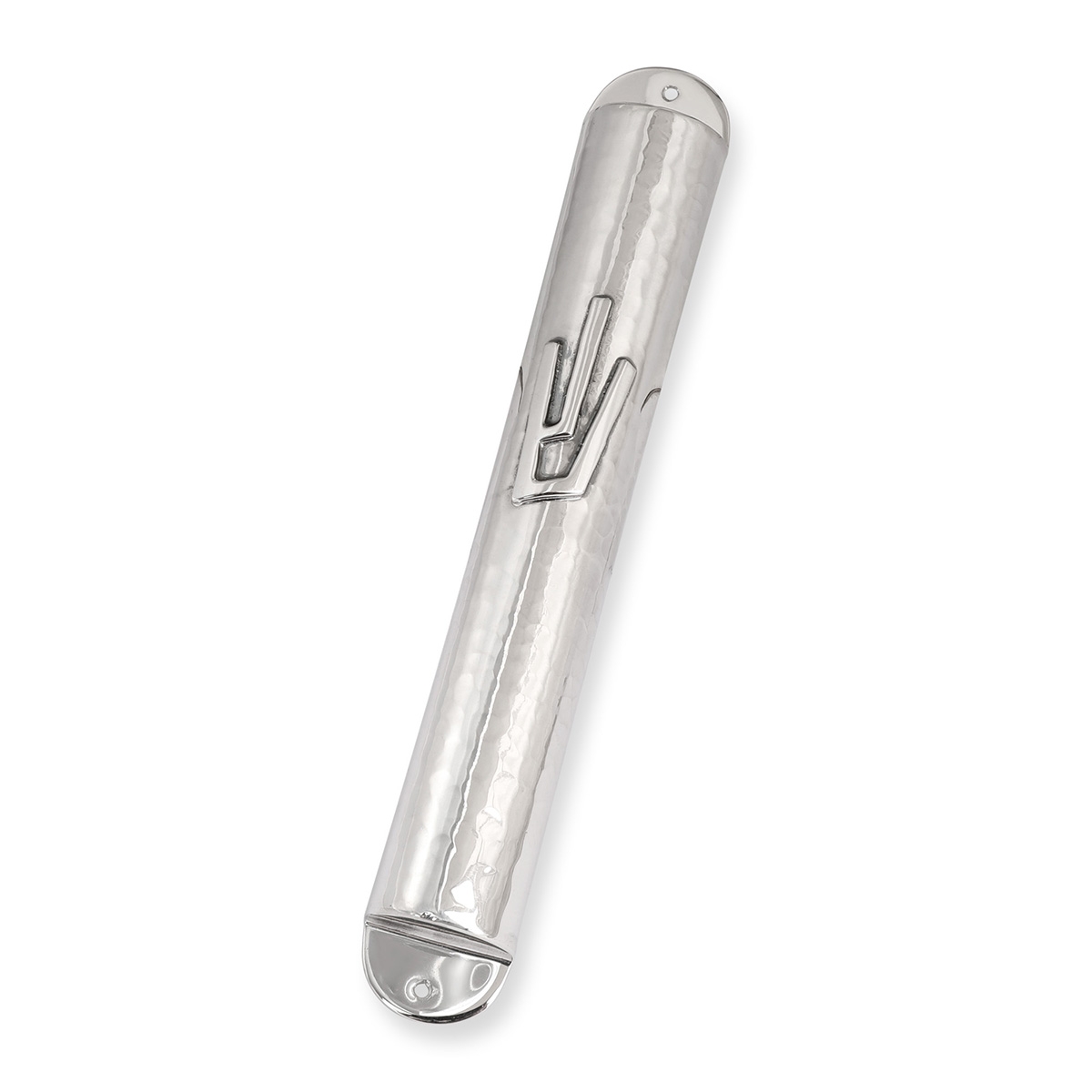 Bier Judaica Large Handcrafted Cylindrical Sterling Silver Mezuzah Case With Hammered Finish main product photo