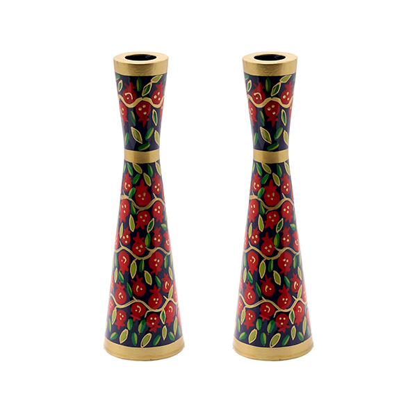 Hand Painted Pomegranate Candlesticks by Yair Emanuel 8.5" / 21 cm main product photo
