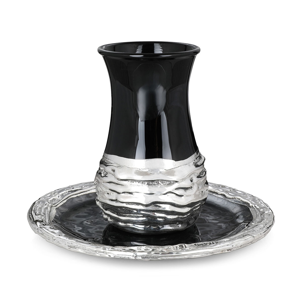 Handcrafted Black Glass and Sterling Silver Kiddush Cup main product photo