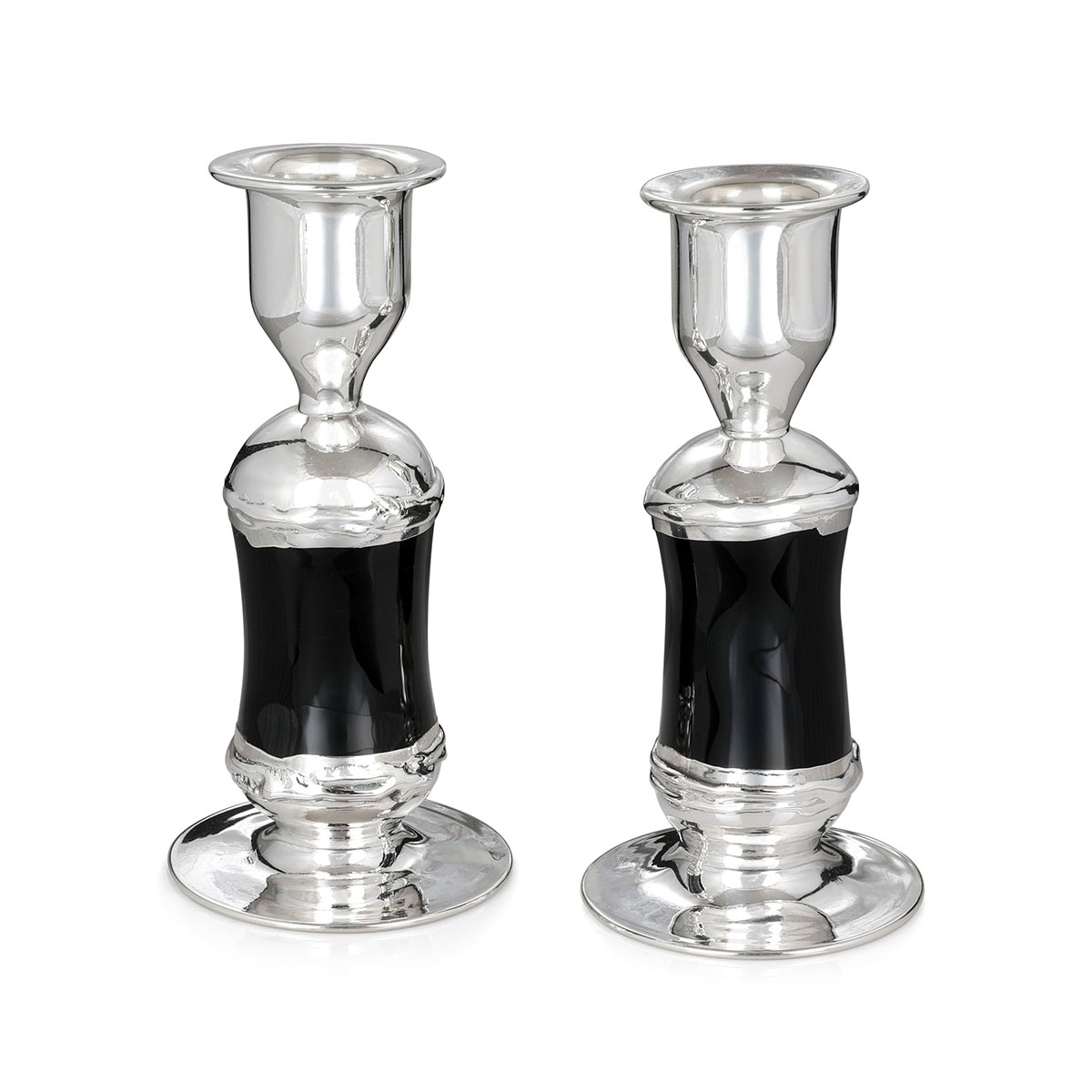 Handcrafted Black Glass and Sterling Silver Shabbat Candlesticks main product photo