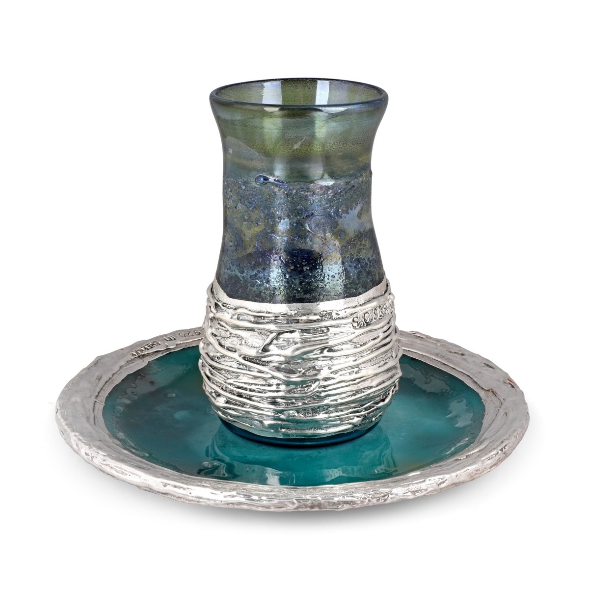 Handmade Blue Glass and Sterling Silver-Plated Stemless Kiddush Cup main product photo