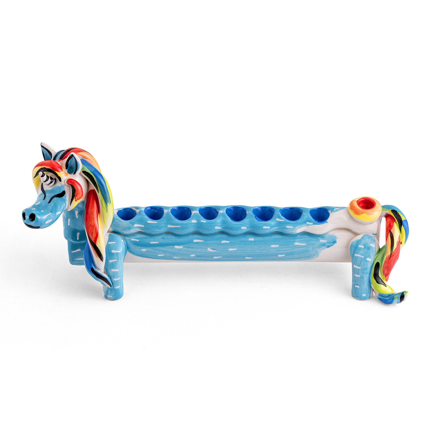 Handmade Designer Ceramic Unicorn Hanukkah Menorah main product photo