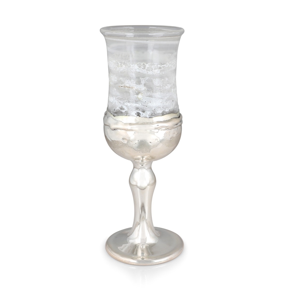Jewish Wedding Kiddush Cup - Handmade White-Glass and Sterling Silver-Plated main product photo
