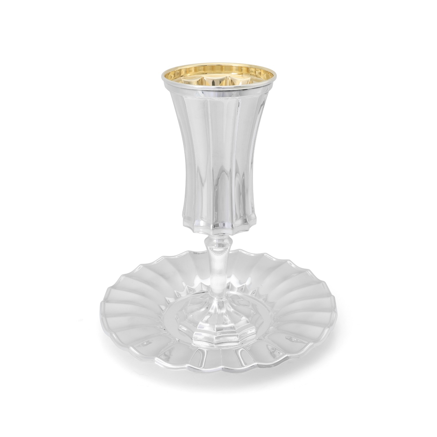 Hadad Bros 925 Sterling Silver Stemmed Kiddush Cup With Ridged Design main product photo