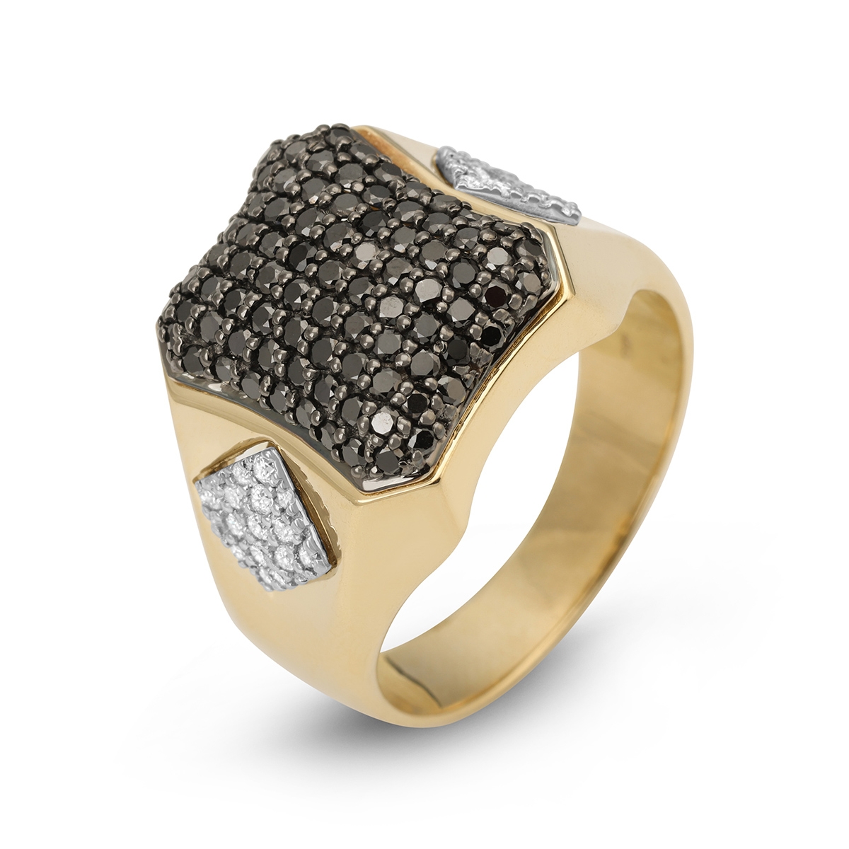 14K Gold White and Black Diamond Men's Ring main product photo