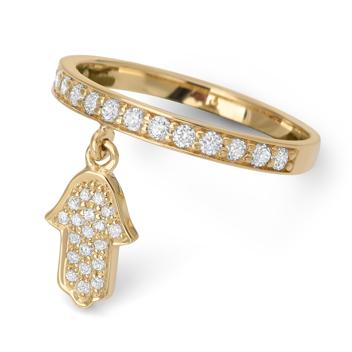 14K Gold Women's Dangling Hamsa Ring with Diamonds - Color Option main product photo