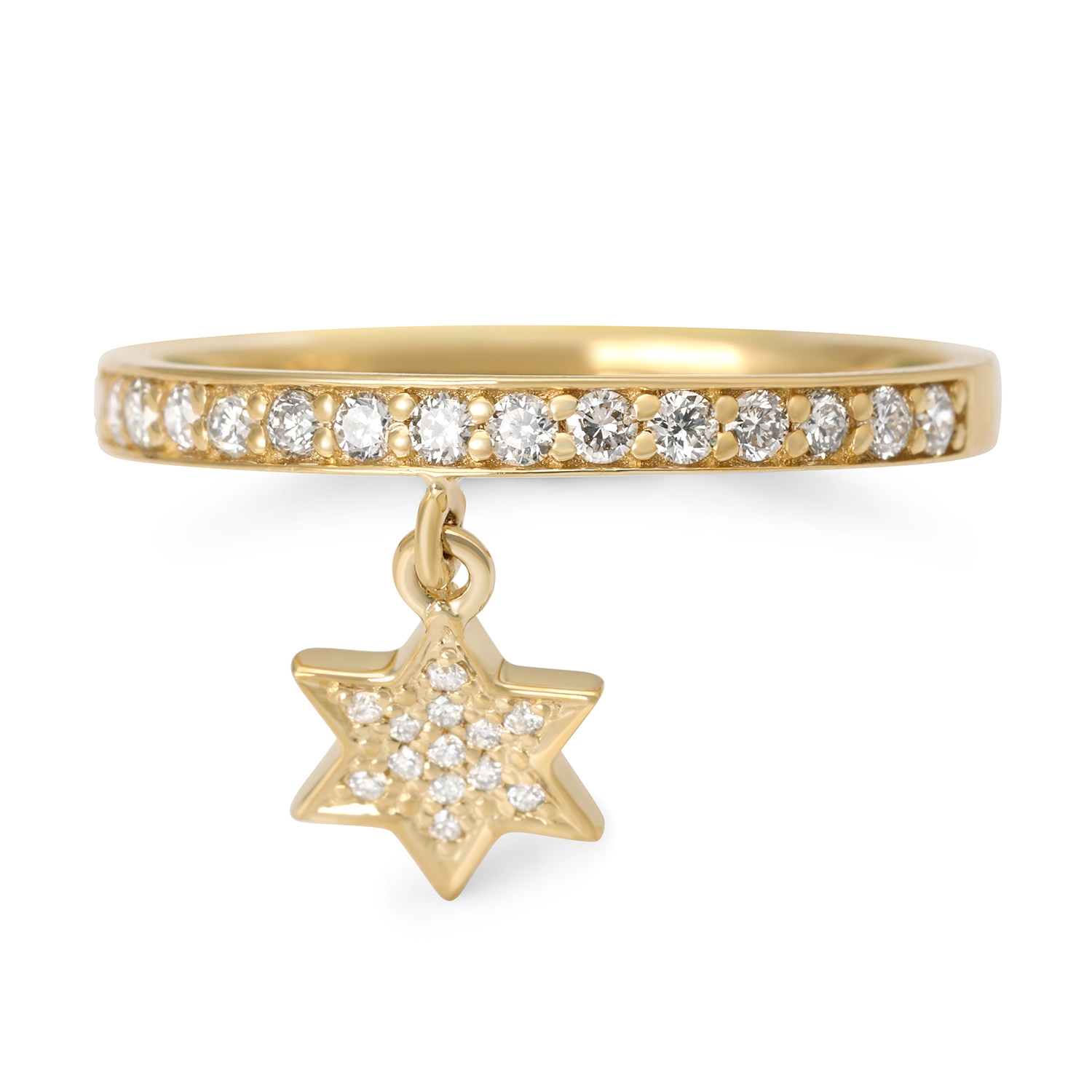 14K Gold Women's Dangling Star of David Ring with Diamonds - Yellow or White Gold main product photo