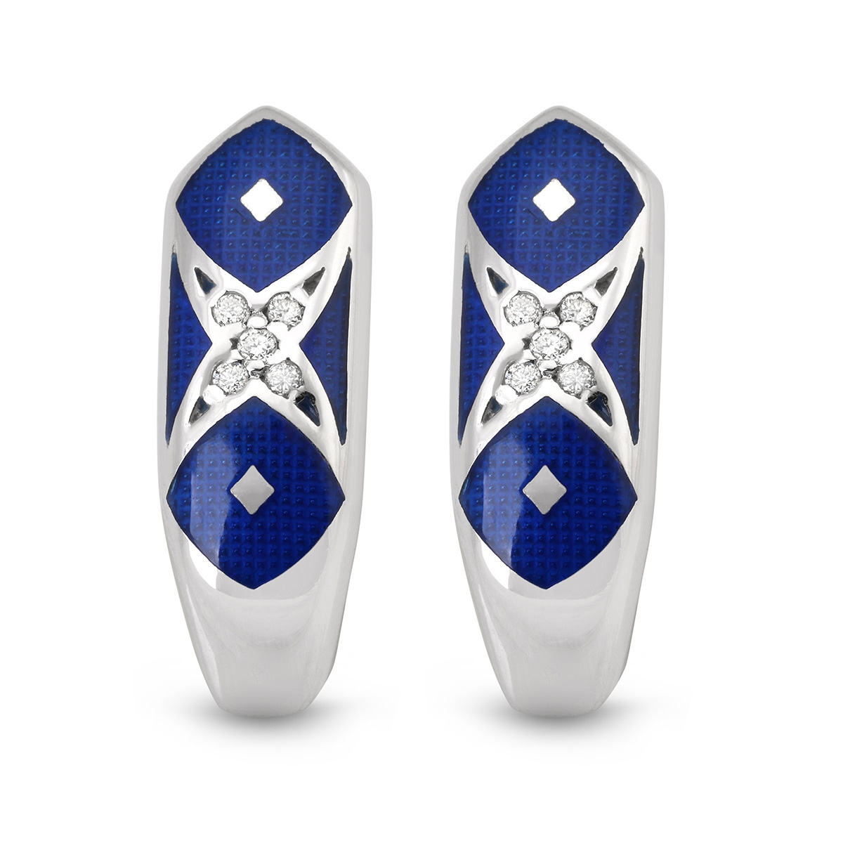 Anbinder 14K White Gold Earrings with Diamond Studded Design and Blue Enamel main product photo