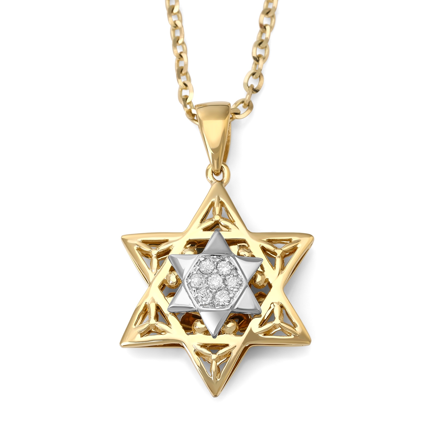 Small 14K Gold Women's Double Star of David Pendant with Diamonds (Color Option) main product photo