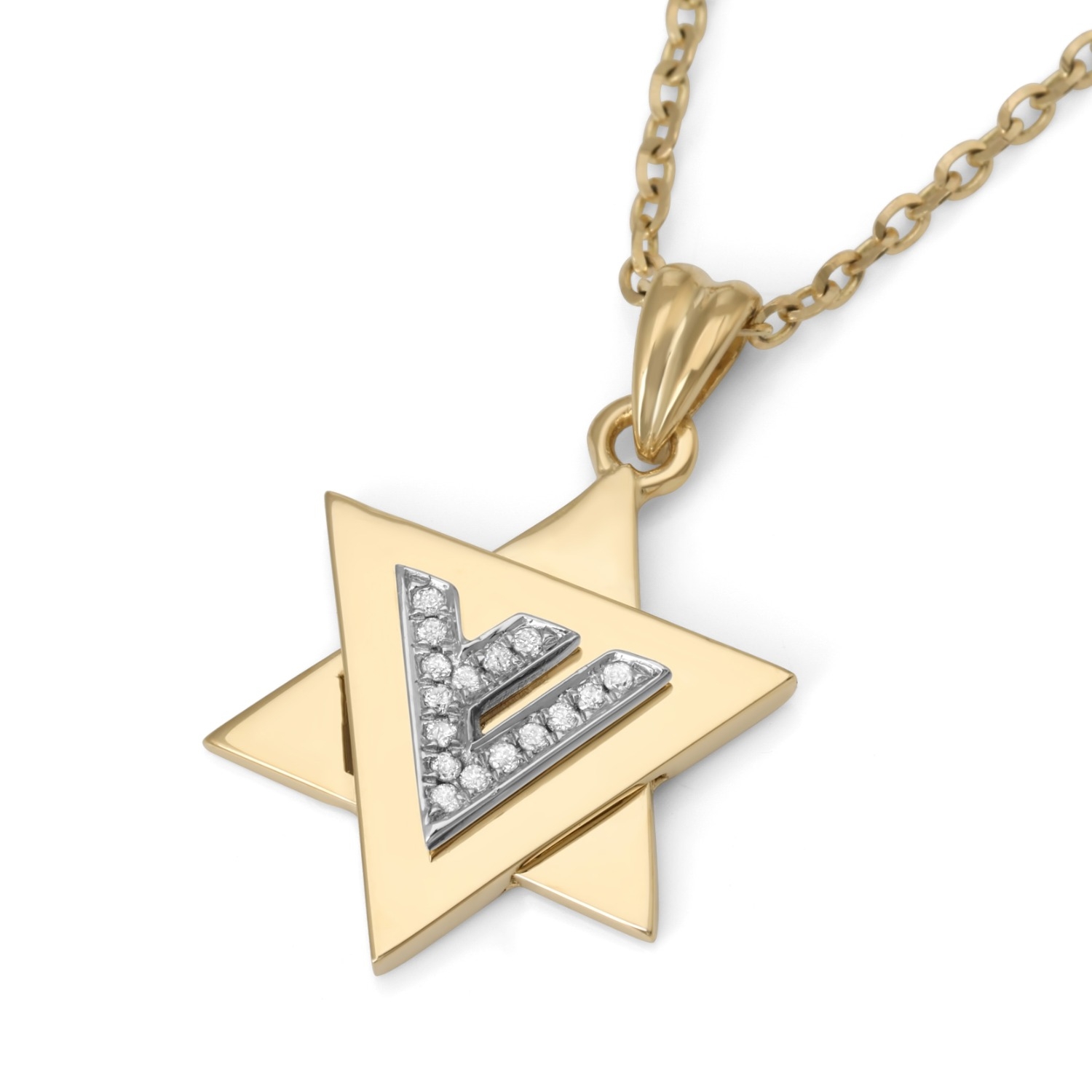 14K Gold Star of David with Diamond Shin main product photo