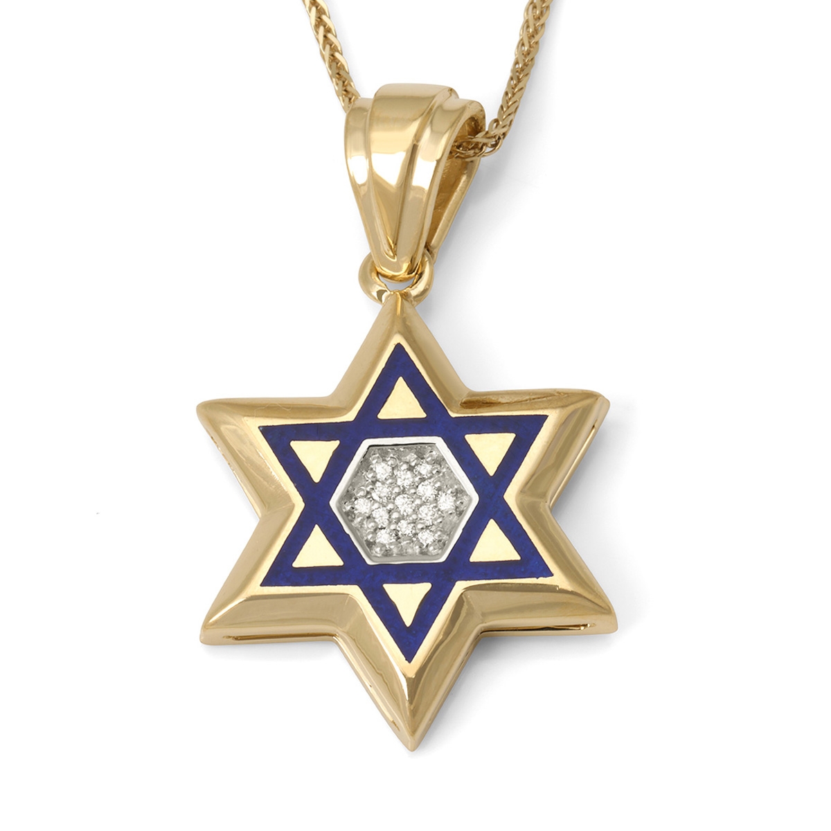 14K Yellow Gold Magen David Pendant with Blue Enamel and Diamonds main product photo