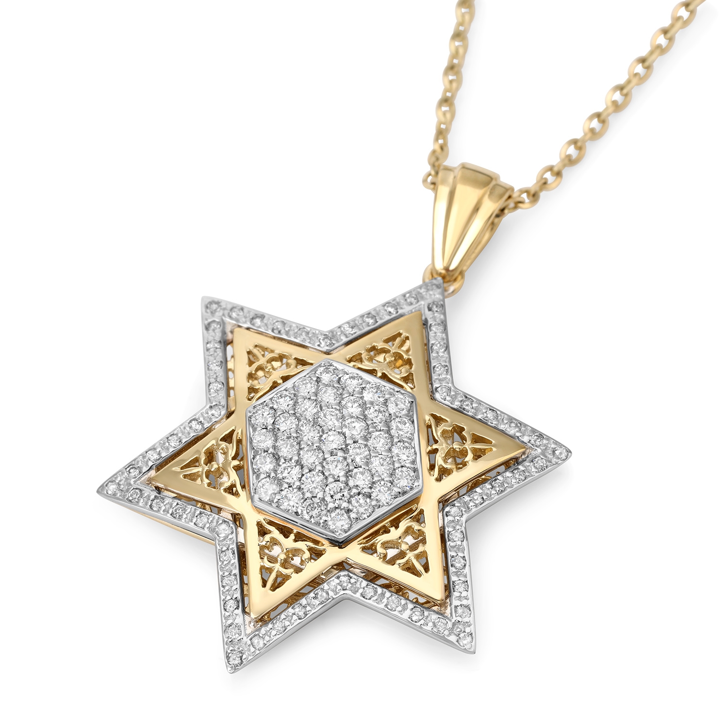 14K Gold Women's Star of David Pendant Lined with Diamonds (Color Option) main product photo