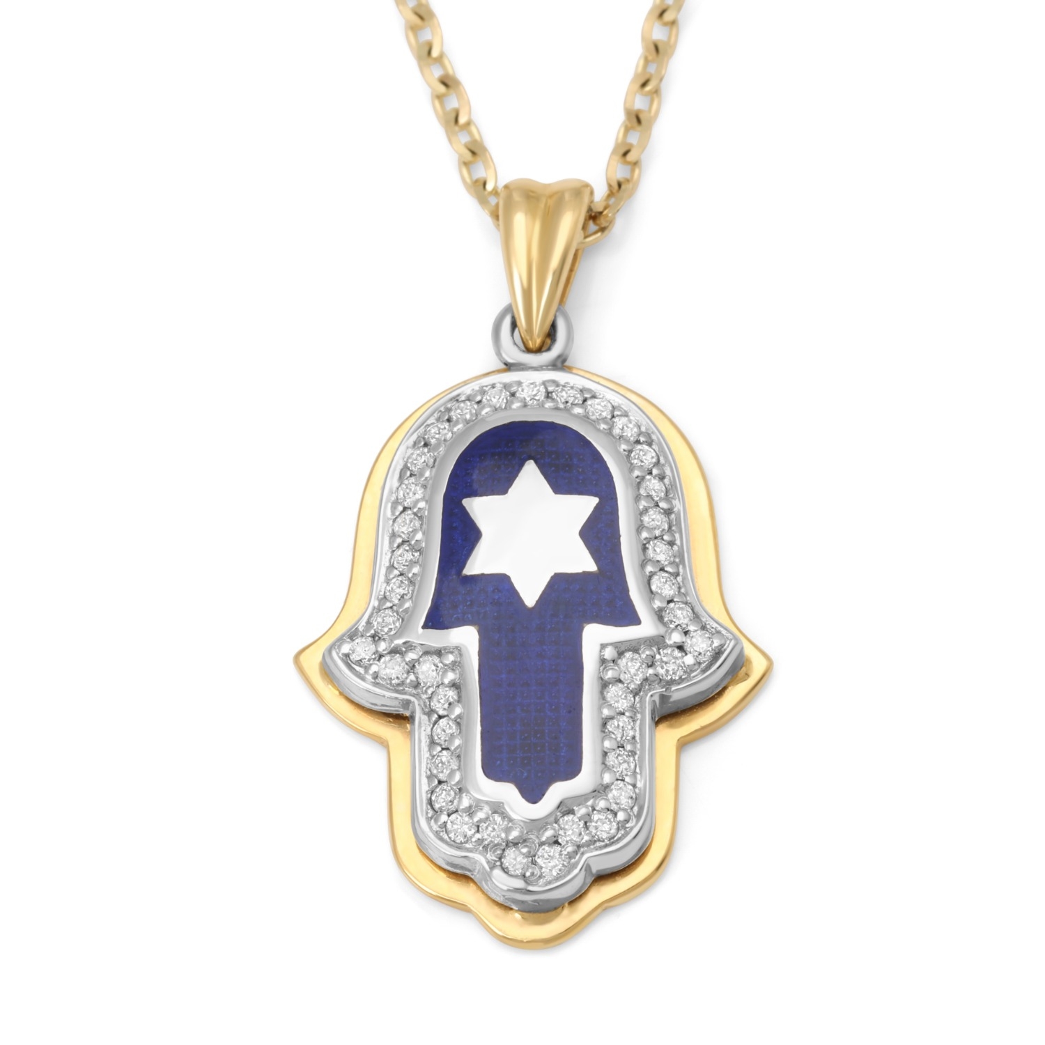 Anbinder Jewelry 14K Gold Star of David Hamsa Diamond Pendant with Blue Enamel main product photo
